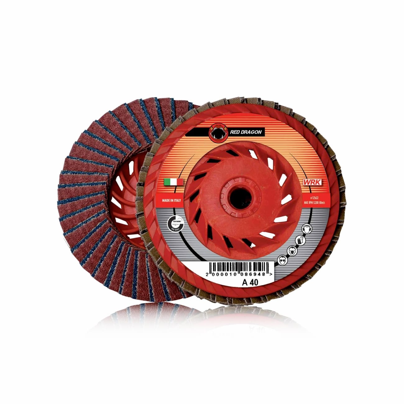 Discos laminares con soporte de pl&#225;stico y tela abrasiva de circonio y corind&#243;n WRK RED DRAGON PLASTICA