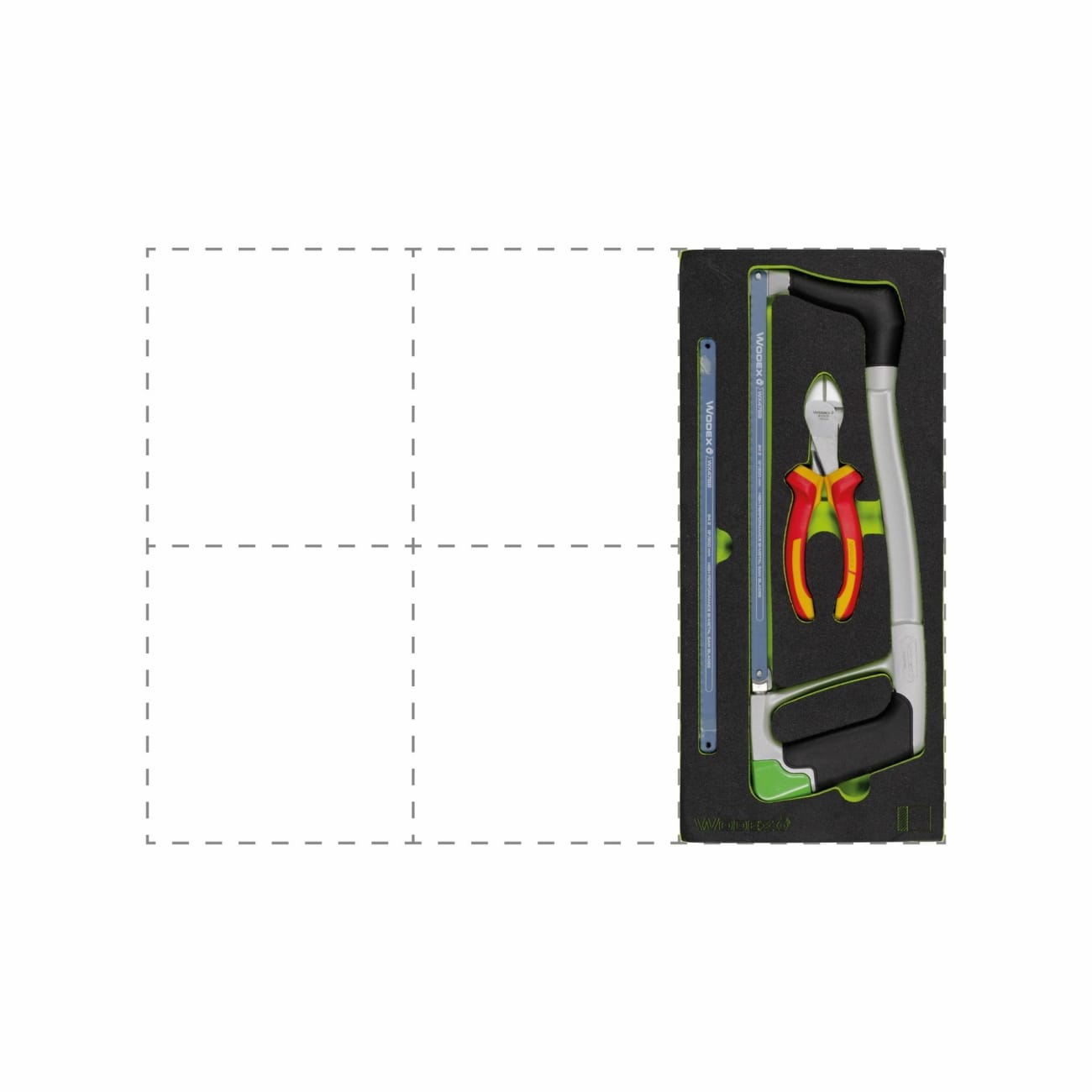 Set of hacksaws and cutting nippers in foam WODEX WX9512/SE12