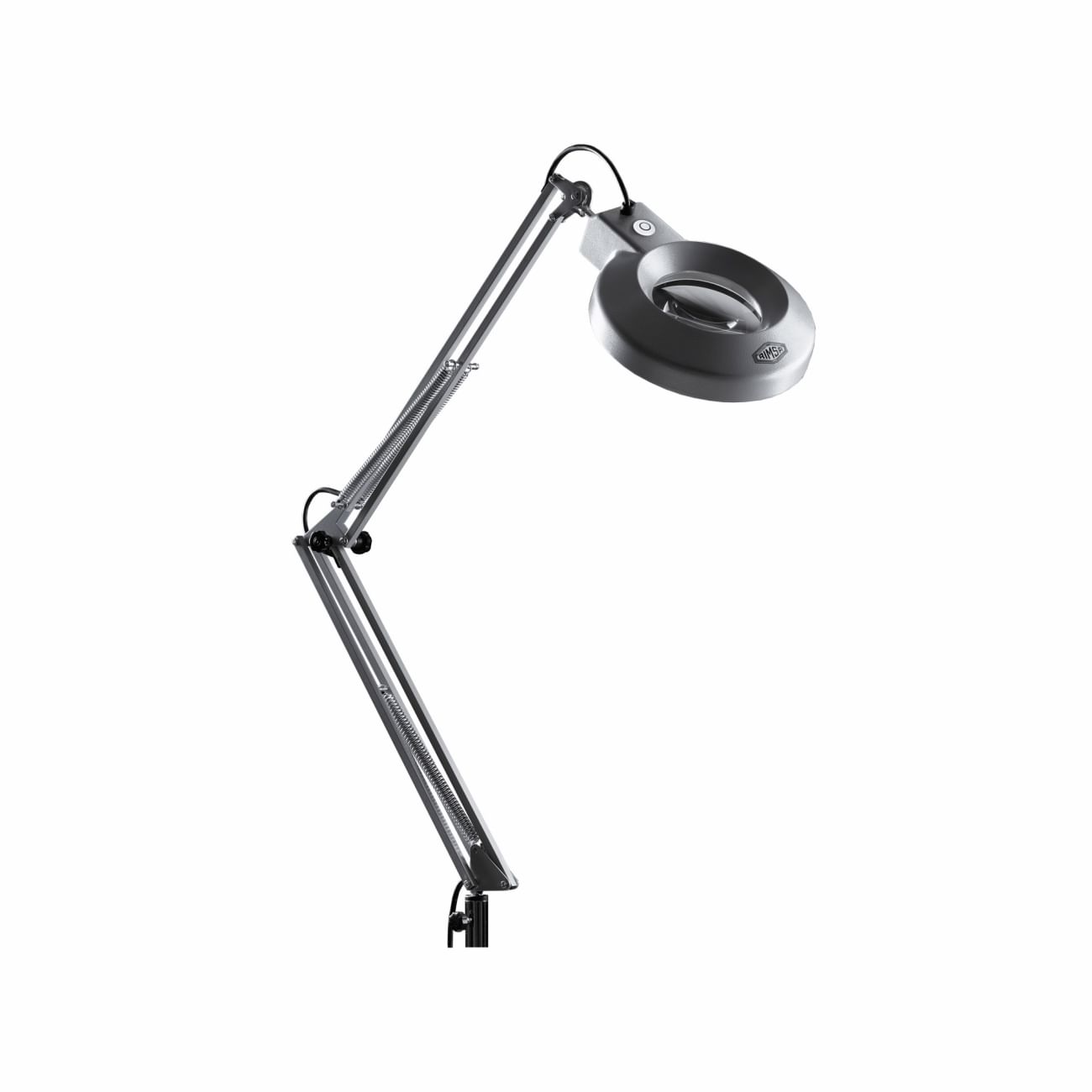 Pantograph lamp with magnifying glass