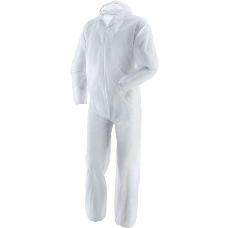 One piece disposable overalls with hood