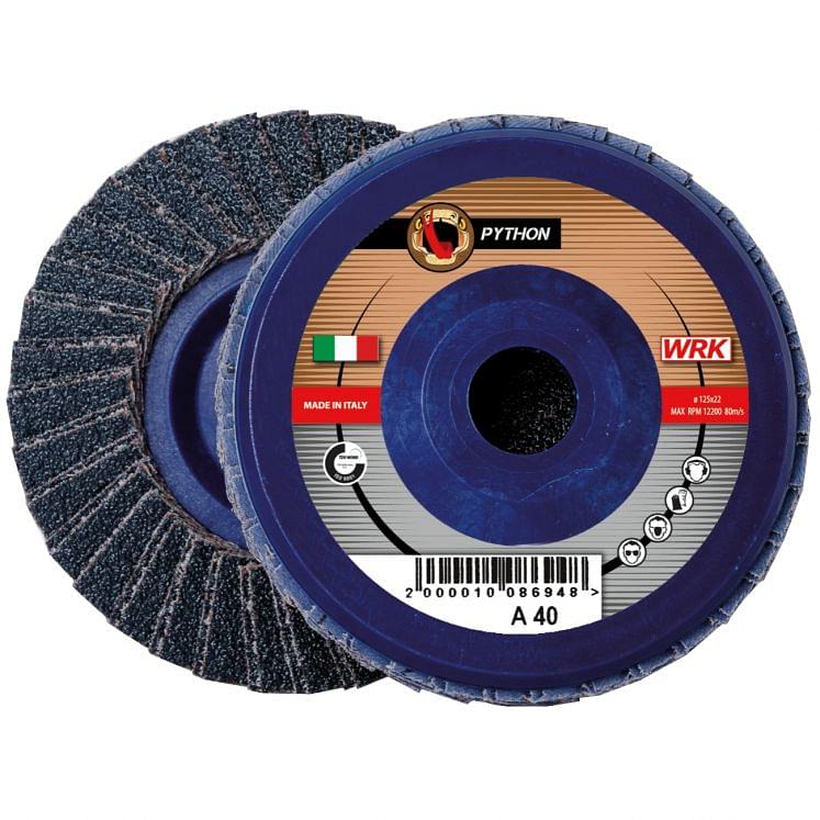 Flap grinding discs with plastic backing in zirconium abrasive cloth WRK PYTHON PLASTICA