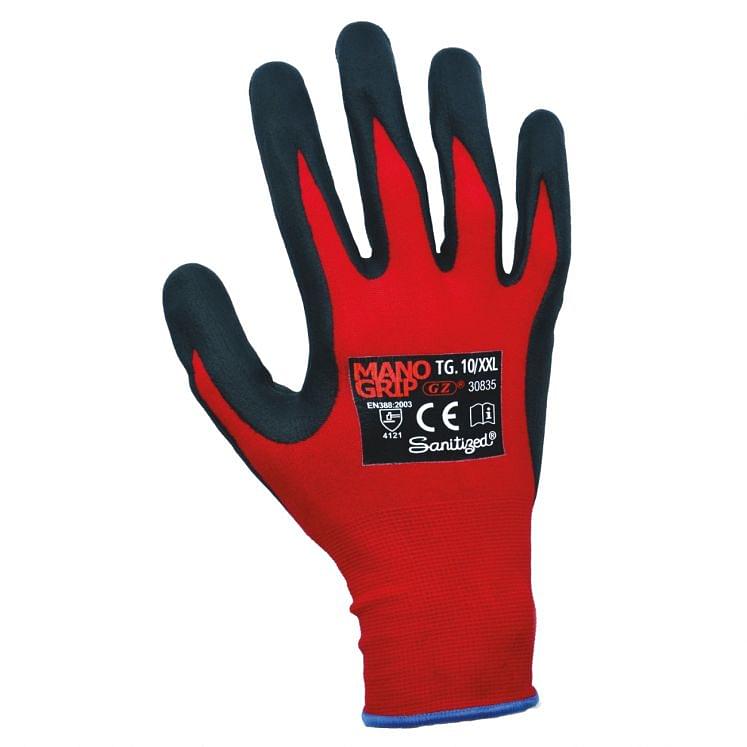 Work gloves in nylon/spandex with 2/4 in nitril foam sanitized MANOGRIP 30835