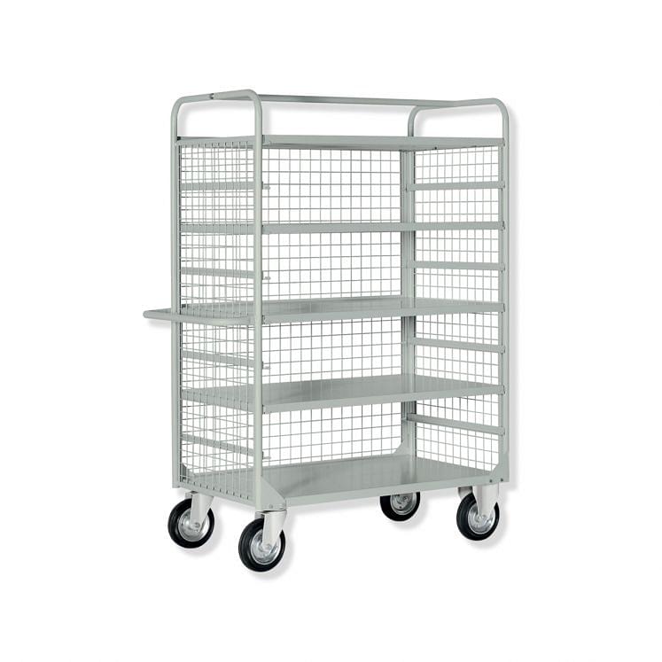 Trolley in sheet metal with mesh sides