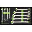 Set of combination ratchet wrenches with reversible ratchet in EVA TRAY module WODEX