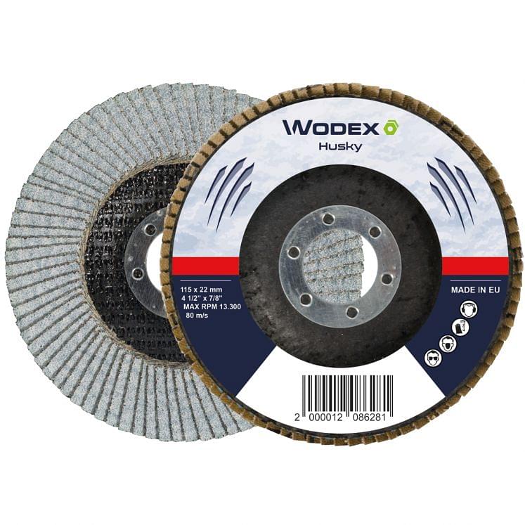 WODEX, Fächerschleifscheibe mit Faserunterlage und Zirkon-Stearat-Schleifgewebe, HUSKY