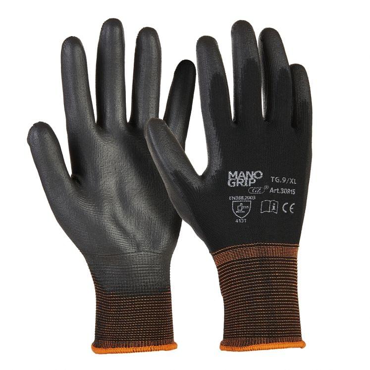 Work gloves in nylon coated in black polyurethane
