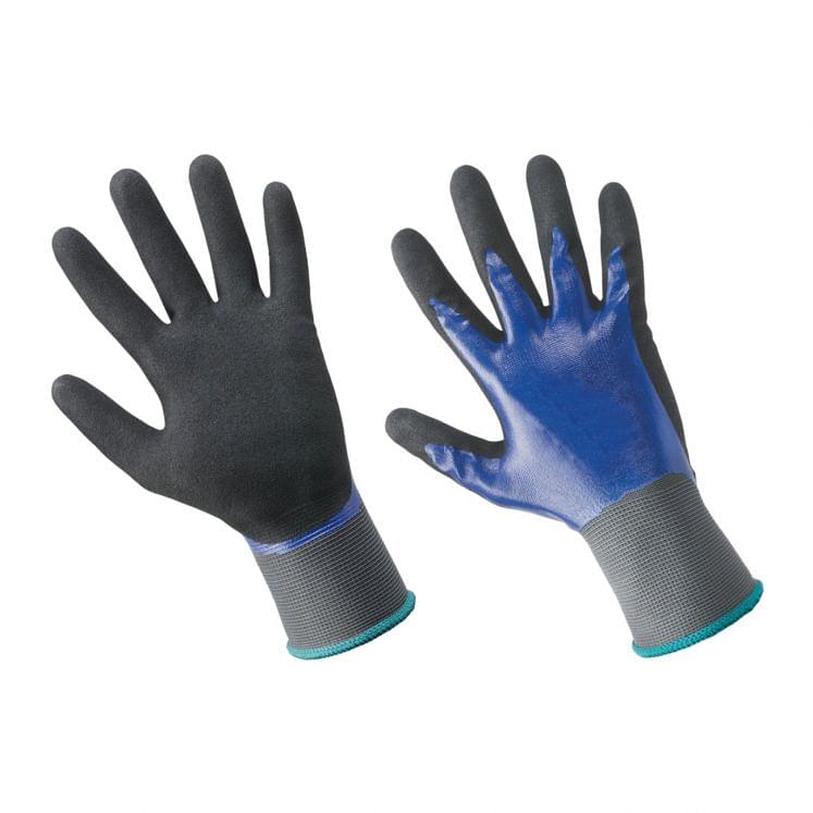 Work gloves in nylon coated with microporous nitrile