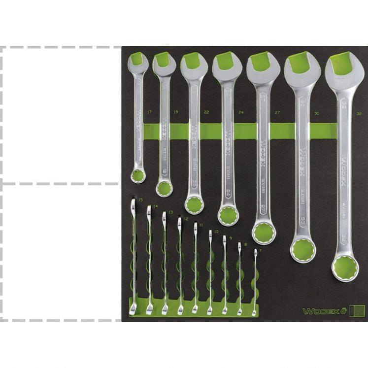 Set of combination wrenches with Eva Tray module WODEX