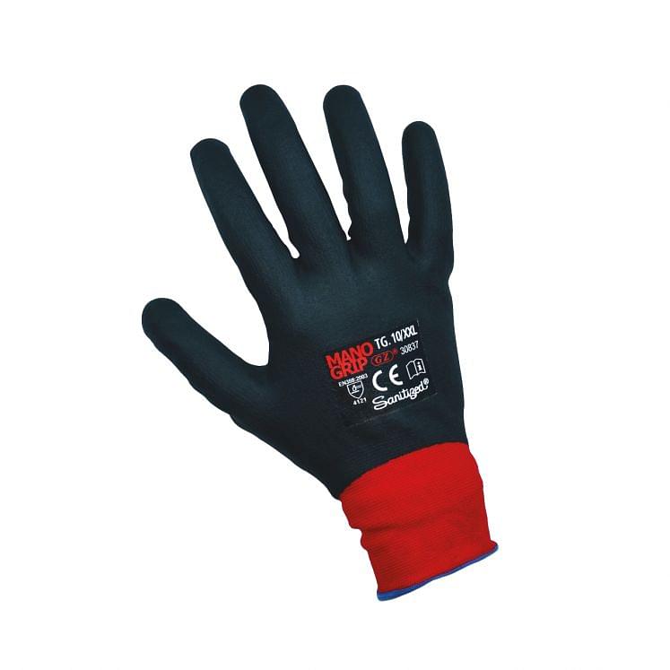 Work gloves in nylon/spandex with 4/4 in nitril foam sanitized