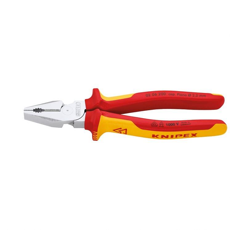 Universal combination pliers high leverage VDE insulated type 1000 volts KNIPEX 02 06 180/200