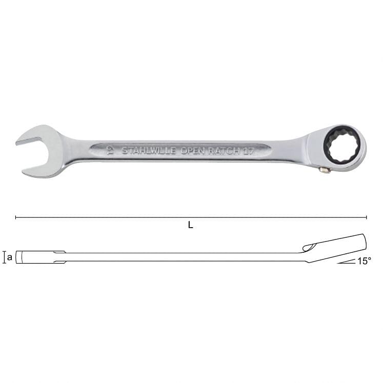 Combination wrenches with reversible ratchet STAHLWILLE 17 OPEN-RATCH