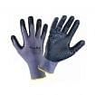 Work gloves in continuous nylon wire coated with foamed nitrile dotted