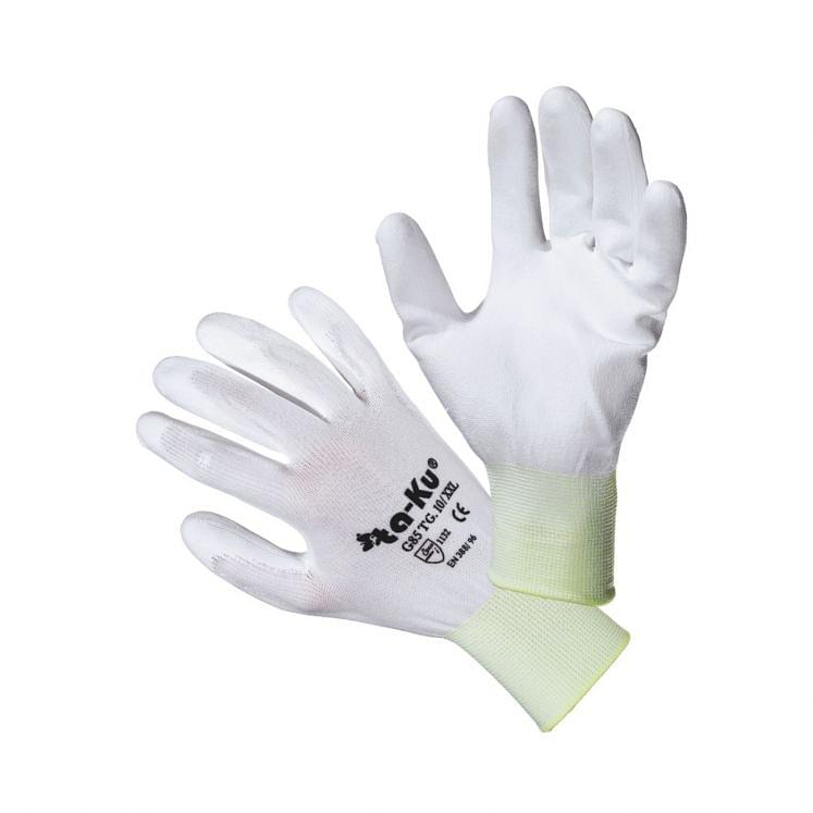 Białe nylonowe rękawice robocze powlekane poliuretanem