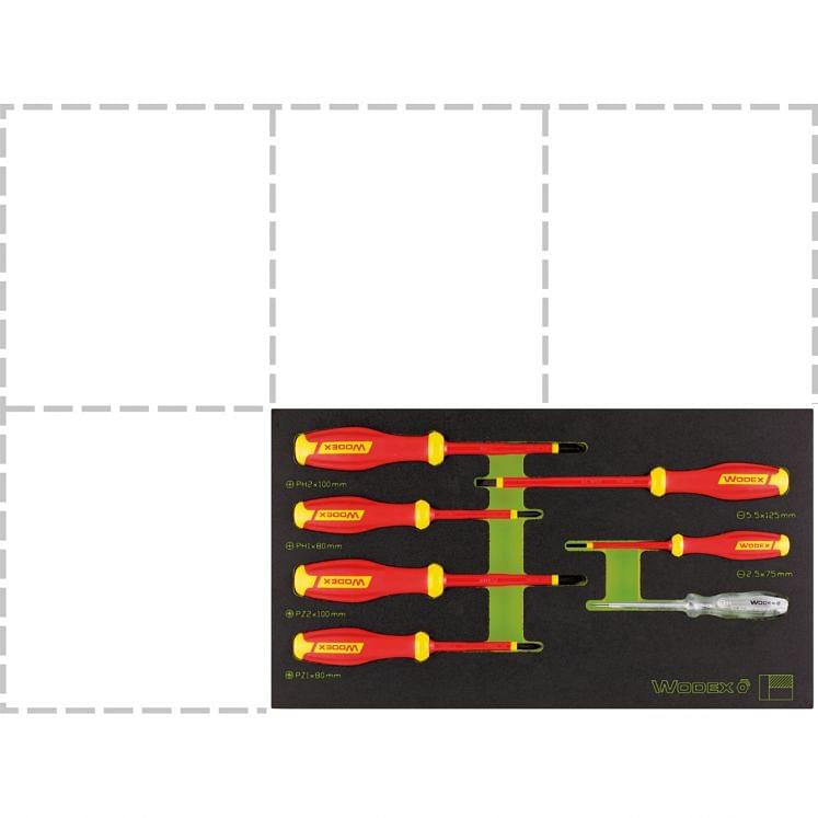 Zestaw wkrętaków VDE izolowanych 1000 Volt do śrub z nacięciem płaskim i krzyżowym PH/PZ WODEX WX4310/SE7