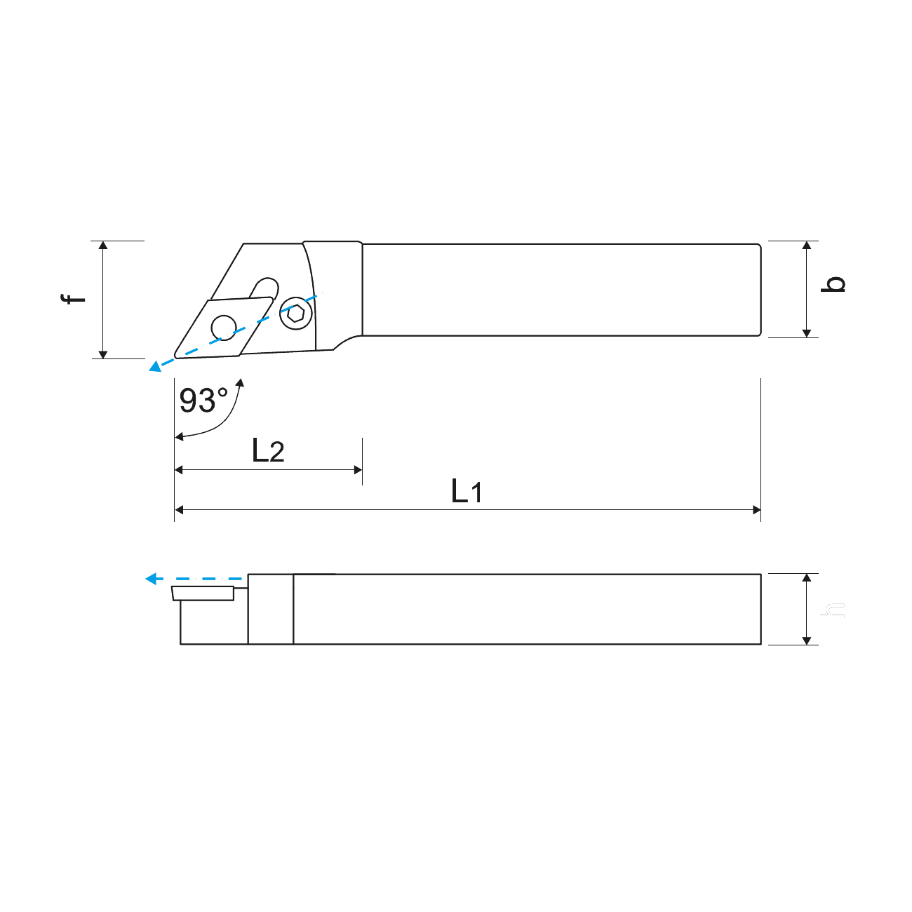 External turning toolholders, through coolant, for negative inserts KERFOLG - Shape D - PDJNR/L