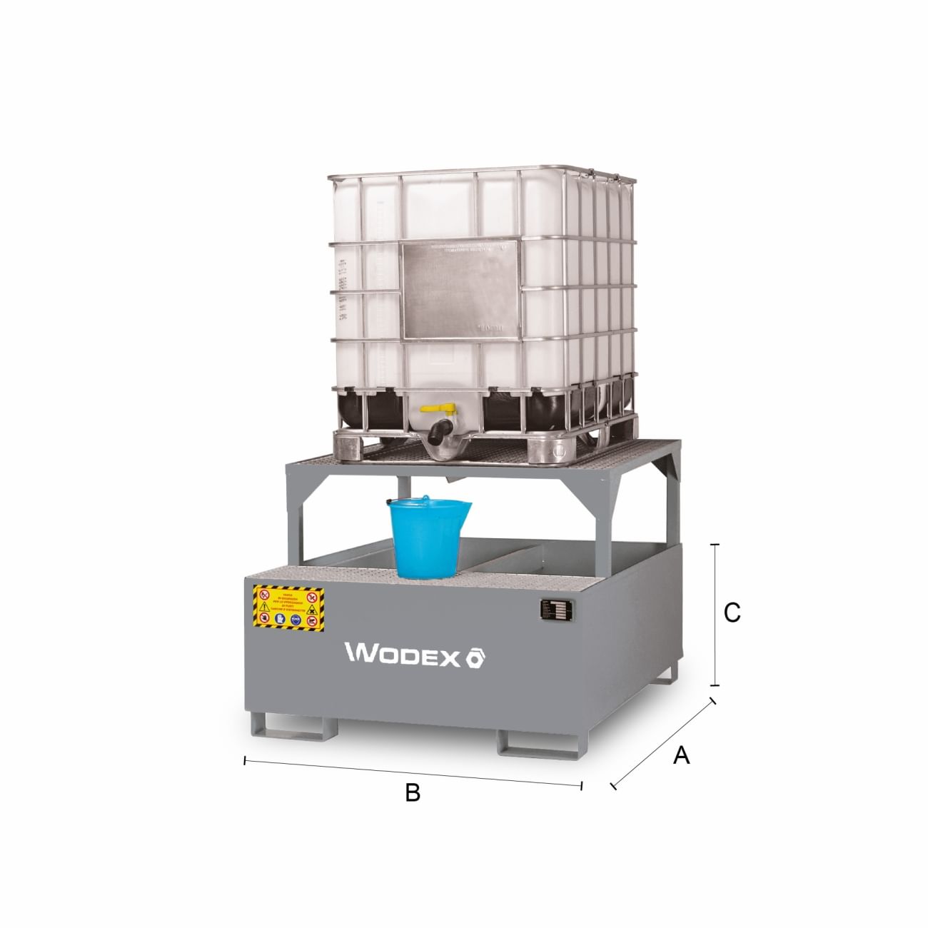 Spill pallets in steel with inclined support for cisterns WODEX WX9906